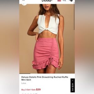 Deluxe Details Pink Drawstring Ruched Ruffle Mini Skirt